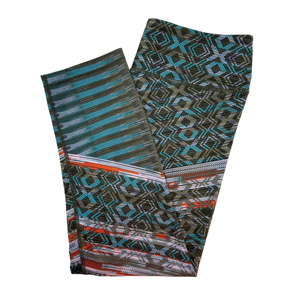 PRANA‎ Geometric Print Capri Leggings • Small • brown, blue, orange • boho, yoga